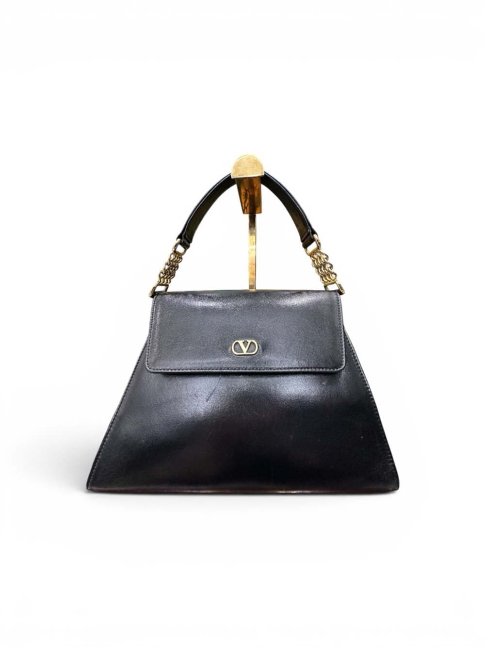 Valentino Garavani Black Leather Top-Handle Satchel with Gold Hardware